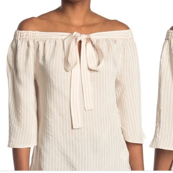 7 For All Mankind Off the Shoulder Striped Blouse size XS - Picture 3 of 7